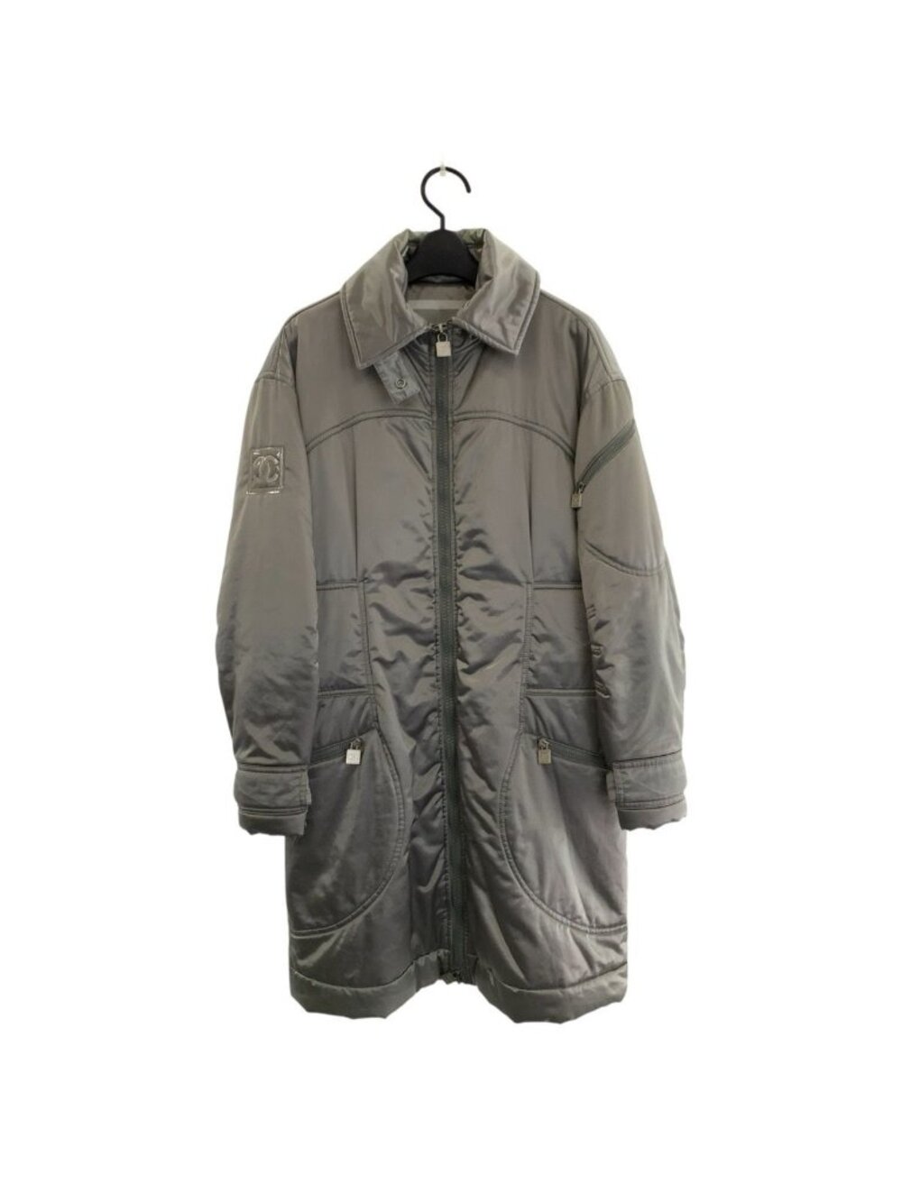 Chanel Sports Line CC Logo Gray Silver Down Coat Zip Upcoat